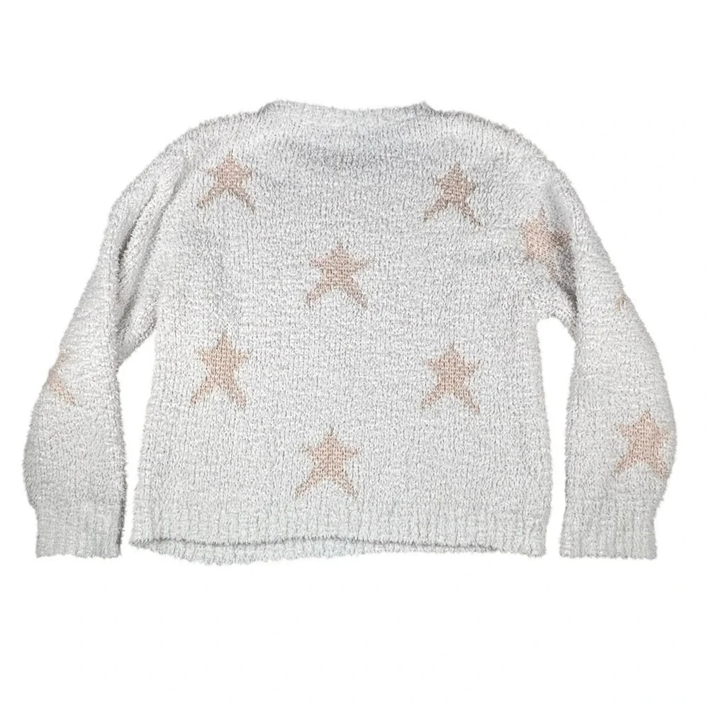POL Sweater Womens Size L Gray Beige‎ Star Print Eyelash Knit Crewneck